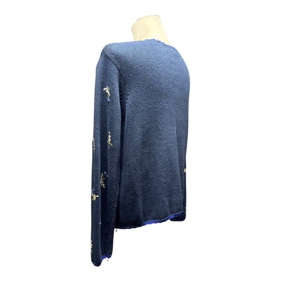 All Points Reference Point Vintage Button Up Cardigan Sweater Floral Blue Medium - Picture 3 of 7